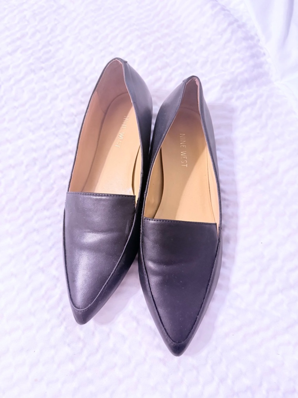 Nine West Black Pointed Toe Leather Loafers